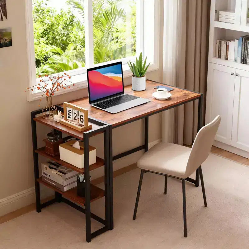 Bureau pliant de 89 cm avec étagère de rangement pour chambre et bureau à domicile