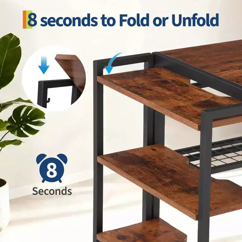 Bureau pliant de 89 cm avec étagère de rangement pour chambre et bureau à domicile