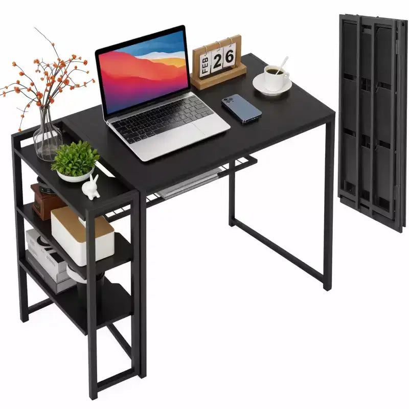 Bureau pliant de 89 cm avec étagère de rangement pour chambre et bureau à domicile