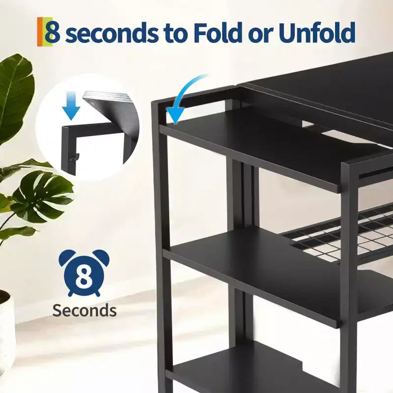 Bureau pliant de 89 cm avec étagère de rangement pour chambre et bureau à domicile