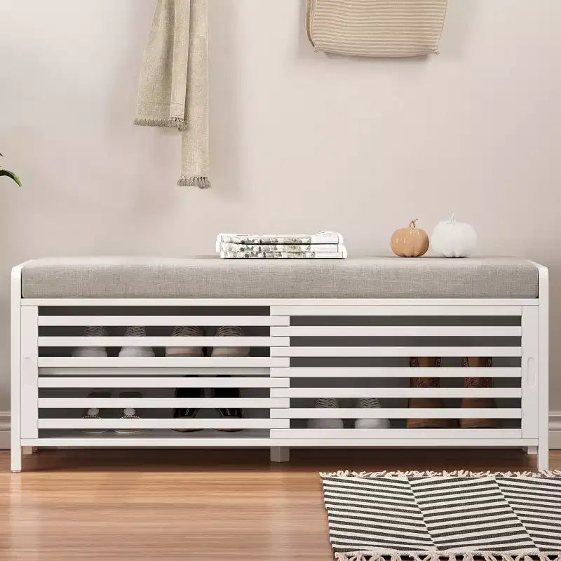 Banc à chaussures capitonné avec rangement à persiennes pour l'entrée, le salon et le couloir