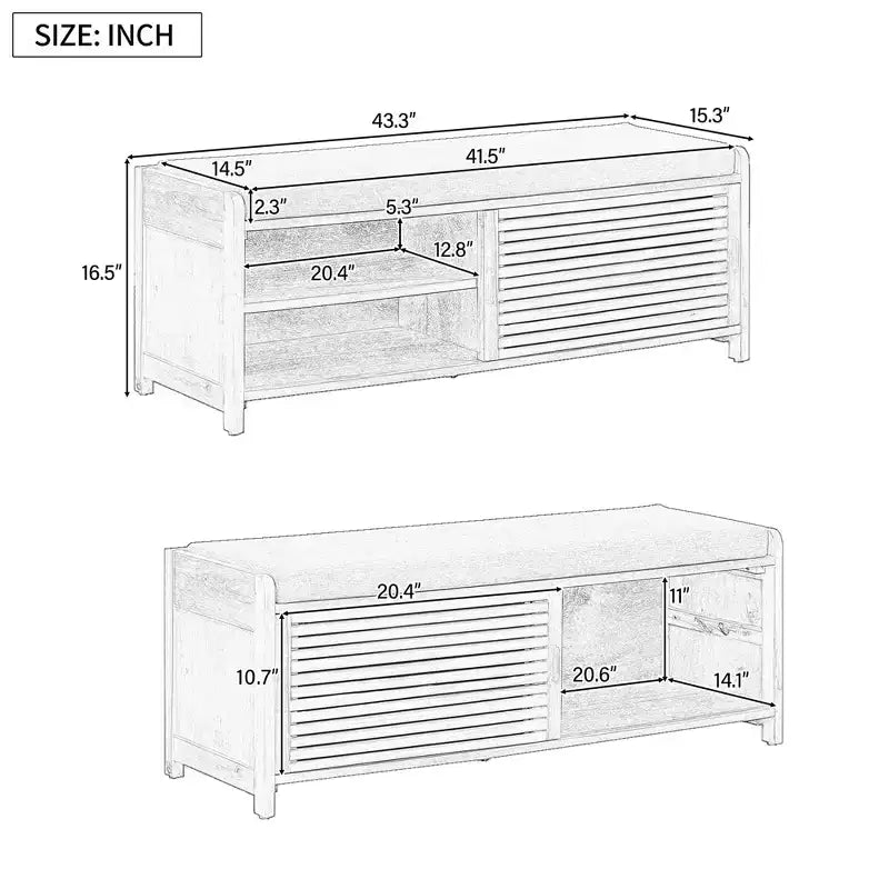 Banc à chaussures capitonné avec rangement à persiennes pour l'entrée, le salon et le couloir