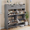 Shoe Cabinet with 4 Flip Drawers & 2 Top Drawers, Wooden Shoe Organizer Cabinet with Adjustable Shelf, Freestanding Shoe Storage Cabinets