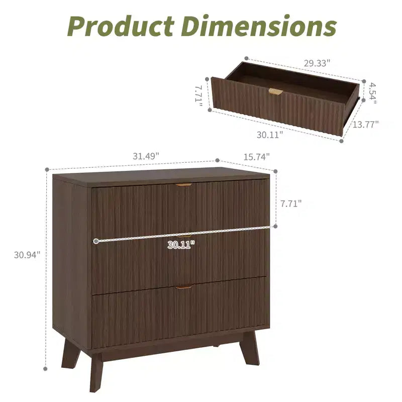 Commode à 3 tiroirs cannelés - Buffet multifonctionnel pour chambre ou salon - Grand espace de rangement, pour vêtements ou entrée