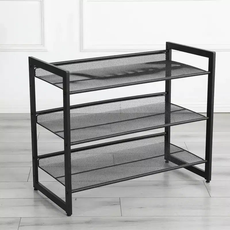 VIYET 24 Range-chaussures en métal réglable noir à 3 niveaux, organiseur de rangement autoportant avec 4 embouts antidérapants pour entrée, porte d'entrée