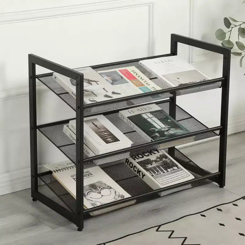 VIYET 24 Range-chaussures en métal réglable noir à 3 niveaux, organiseur de rangement autoportant avec 4 embouts antidérapants pour entrée, porte d'entrée