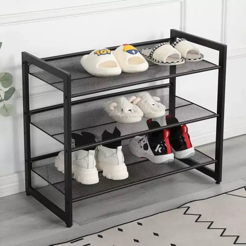 VIYET 24 Range-chaussures en métal réglable noir à 3 niveaux, organiseur de rangement autoportant avec 4 embouts antidérapants pour entrée, porte d'entrée
