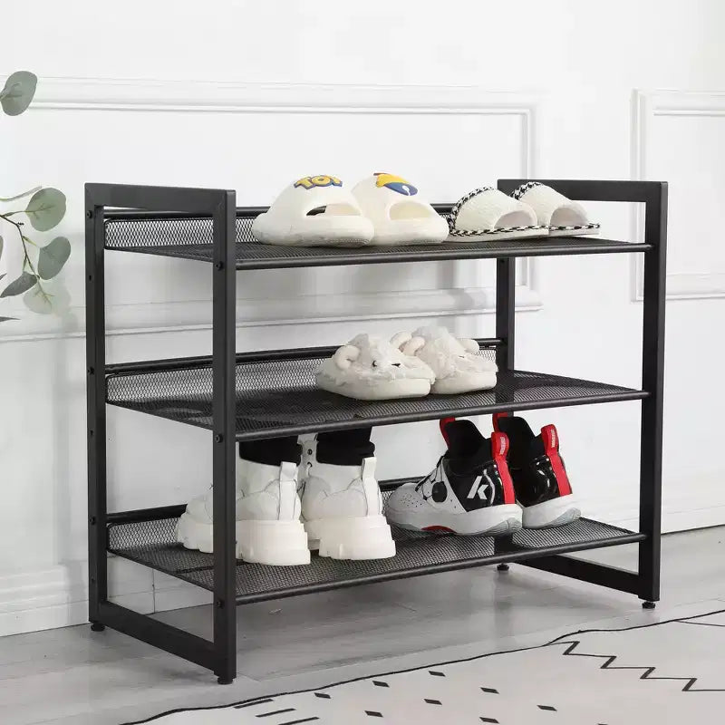 VIYET 24 Range-chaussures en métal réglable noir à 3 niveaux, organiseur de rangement autoportant avec 4 embouts antidérapants pour entrée, porte d'entrée