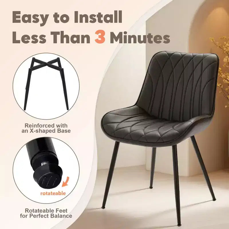 Lot de 2 chaises de salle à manger, chaises de salle à manger modernes avec coussins épais, assise rembourrée en similicuir et pieds en métal robustes