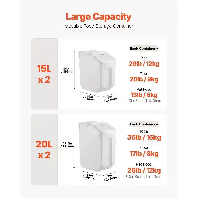 Récipient de stockage de riz blanc avec distributeur, 15L/20L