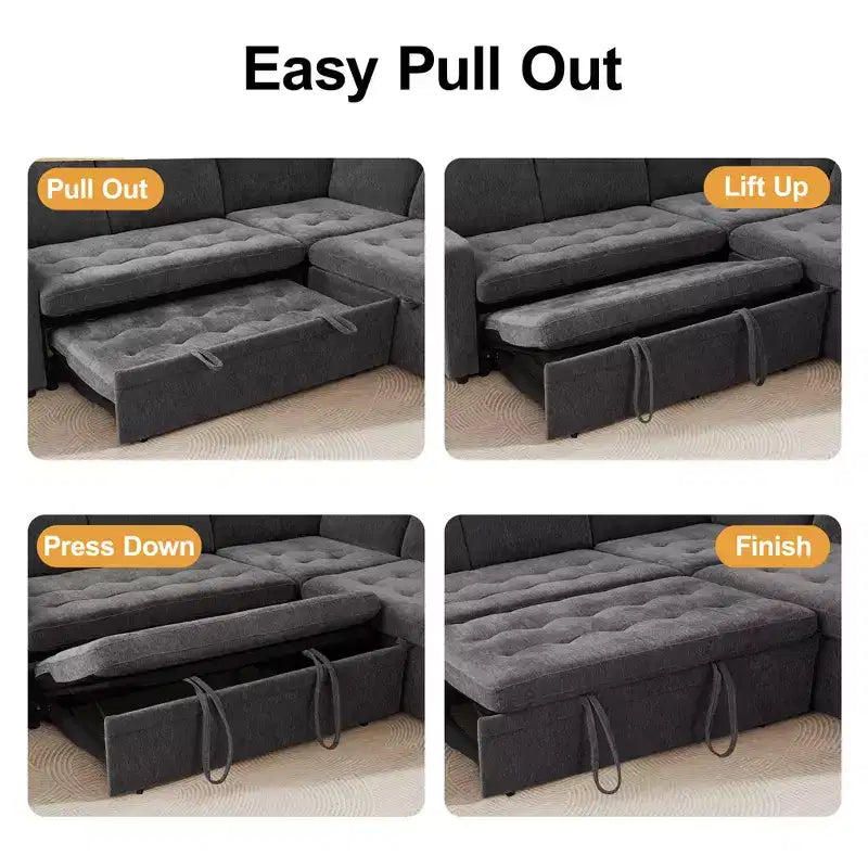 Canapé convertible 5 places Dyonery, canapé modulable, Chenille de haute qualité, avec espace de rangement dissimulé