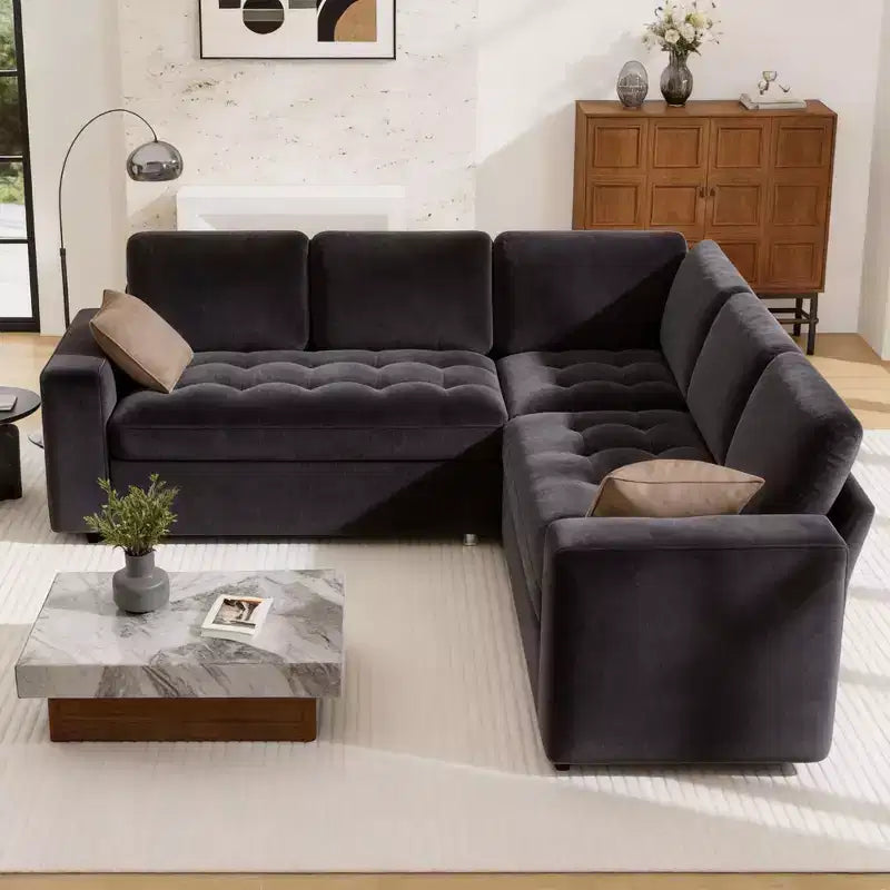 Canapé convertible 5 places Dyonery, canapé modulable, Chenille de haute qualité, avec espace de rangement dissimulé