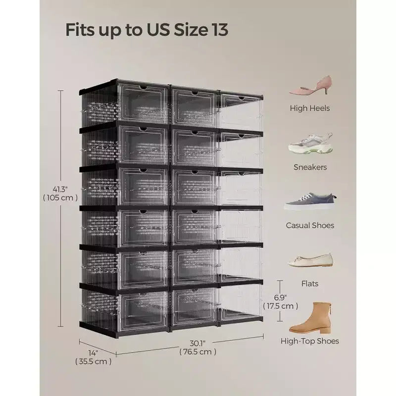 Boîtes à Chaussures, Organisateur de Rangement de Chaussures Empilable, Lot de 2 Meubles à Chaussures Intégrés, Pliables et Portables