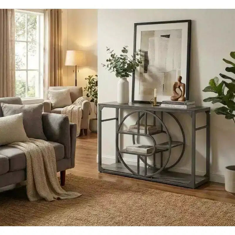 Console en métal noir rustique en forme de O, style industriel, 1 personne
