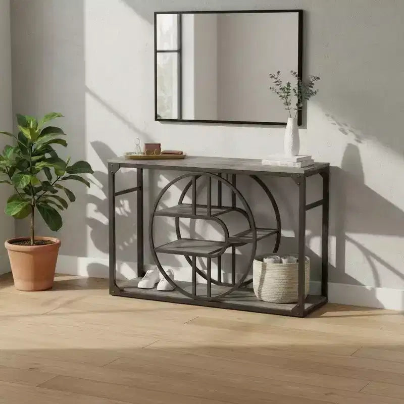 Console en métal noir rustique en forme de O, style industriel, 1 personne