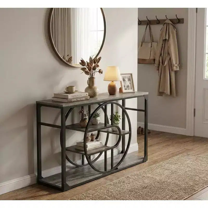 Console en métal noir rustique en forme de O, style industriel, 1 personne