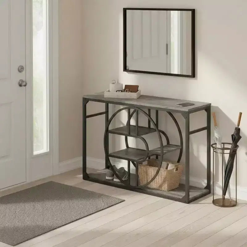 Console en métal noir rustique en forme de O, style industriel, 1 personne