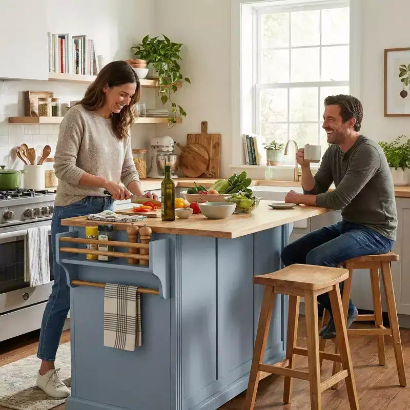 HomyCasa Îlot de cuisine roulant avec plateau en bois et armoires de rangement, Gris