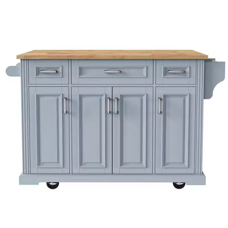 HomyCasa Îlot de cuisine roulant avec plateau en bois et armoires de rangement, Gris