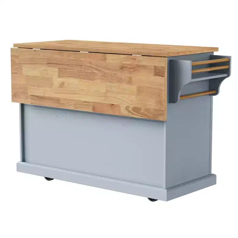 HomyCasa Îlot de cuisine roulant avec plateau en bois et armoires de rangement, Gris