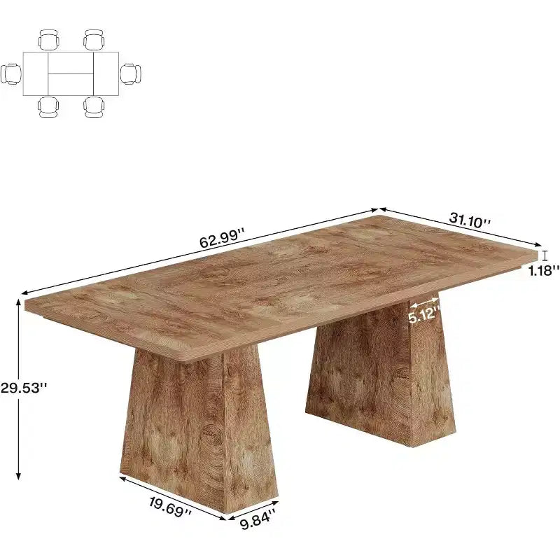 Table à manger rectangulaire avec double piédestal Brown Farmhouse, 4 places