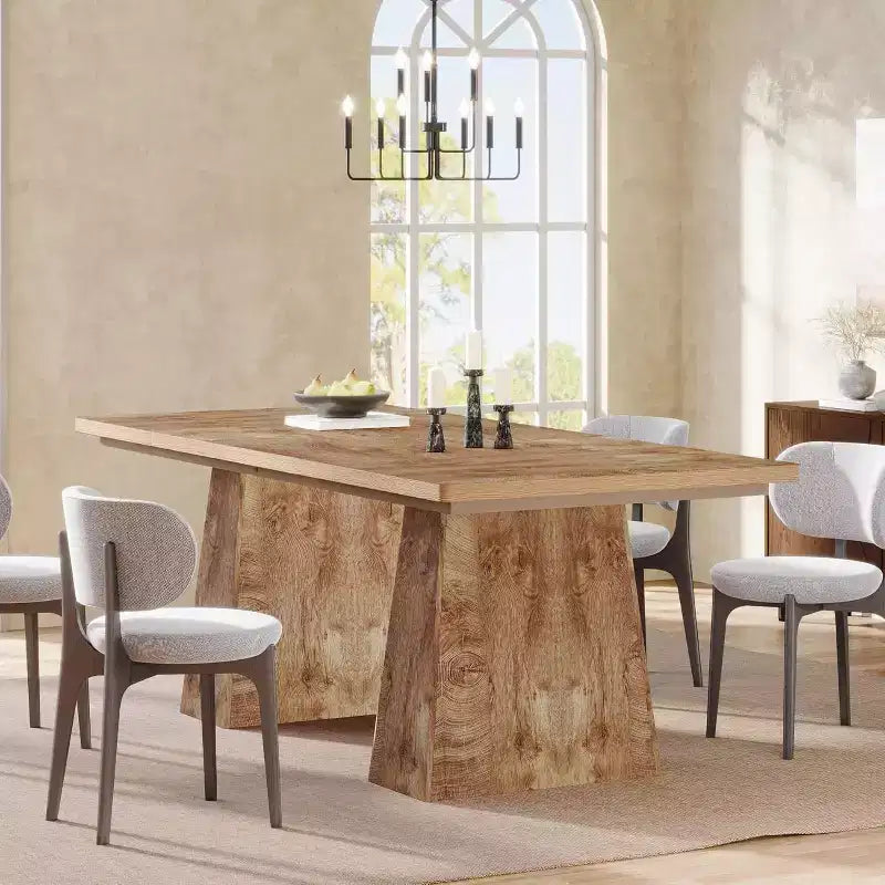 Table à manger rectangulaire avec double piédestal Brown Farmhouse, 4 places