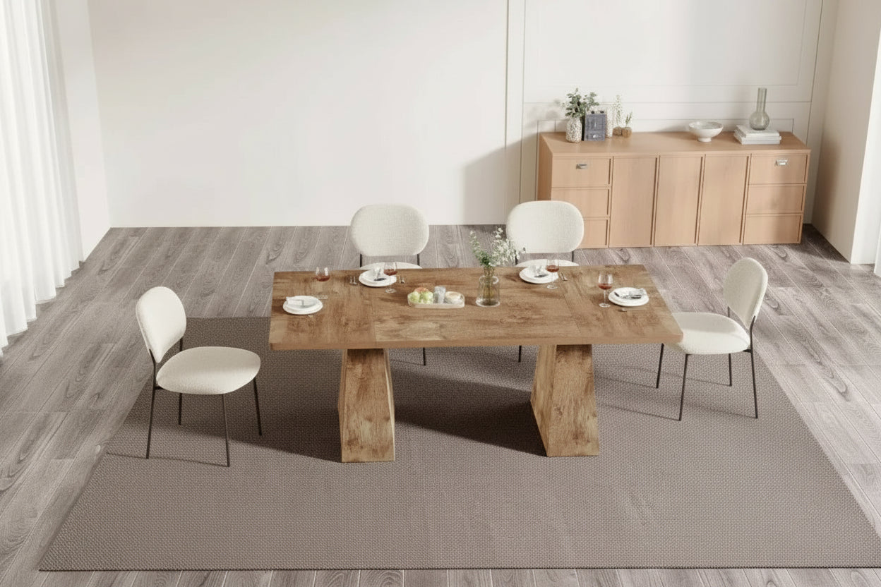 Table à manger rectangulaire avec double piédestal Brown Farmhouse, 4 places