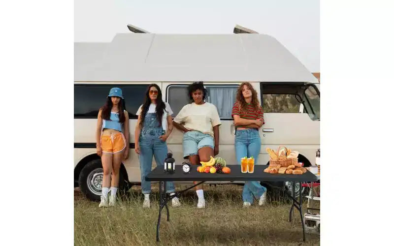 Table pliante portable de 1,8 m avec poignée de transport, pieds en fer robustes, table utilitaire rectangulaire pour pique-nique, fête, camping