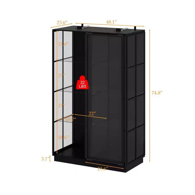 Buffet Hitow surdimensionné noir avec rangement pour vin et cuisine, portes coulissantes en verre, spots LED, grand garde-manger pour salle à manger