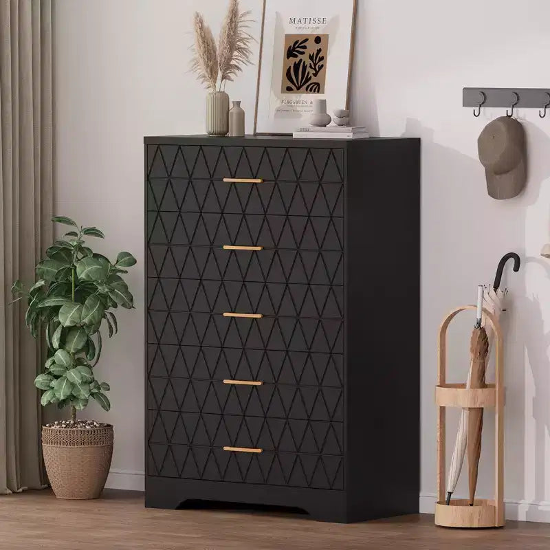 Multifunctional 5-Drawer Wood Dresser, Freestanding Chest of Drawers & Nightstand, Storage Cabinet for Home Bedroom Hallway Closet
