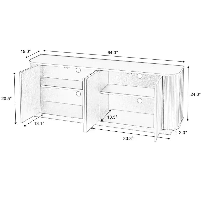 Buffet en noyer à motif ondulé, 162,5 cm (L) x 38 cm (P) x 61 cm (H)