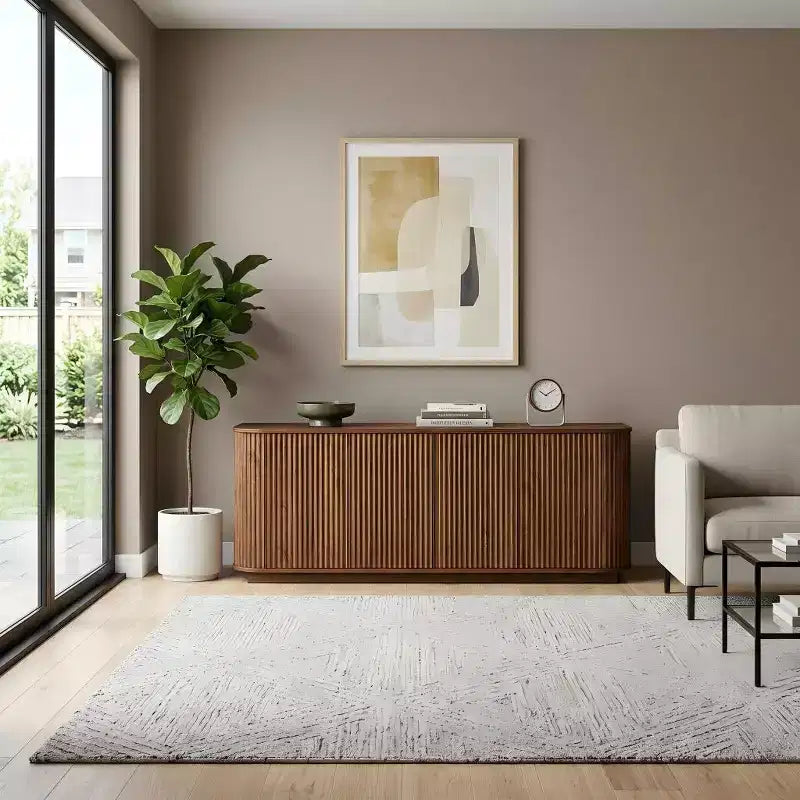 Buffet en noyer à motif ondulé, 162,5 cm (L) x 38 cm (P) x 61 cm (H)