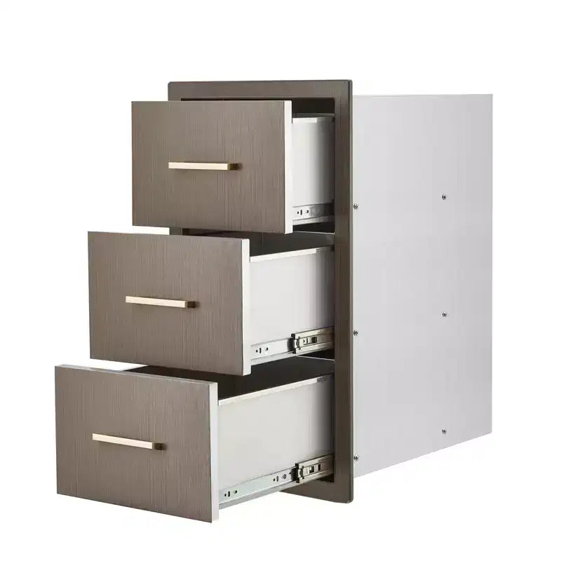 Outdoor Kitchen Drawers 16 W x 28.5 H x 20.5 D, Flush Mount Triple Access BBQ Drawers with Stainless Steel Handle for Outdoor Kitchens, BBQ Island