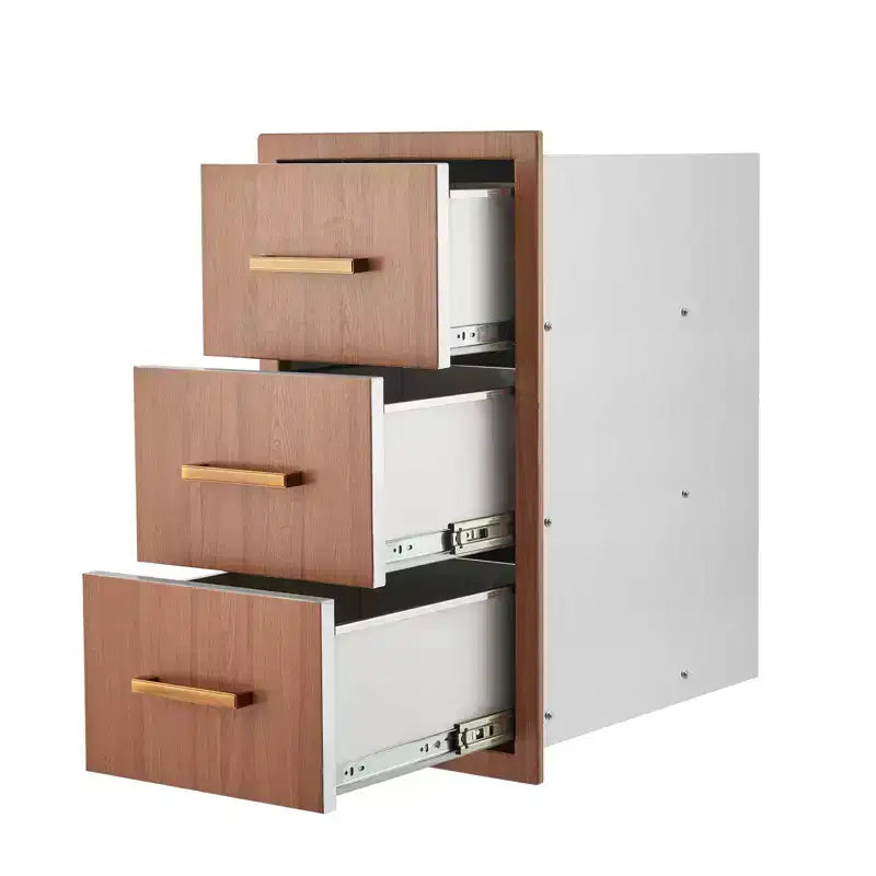 Tiroirs de cuisine d'extérieur 16 W x 28,5 H x 20,5 P, Triple tiroirs d'accès encastrables pour BBQ avec poignée en acier inoxydable pour cuisines extérieures, îlot de BBQ