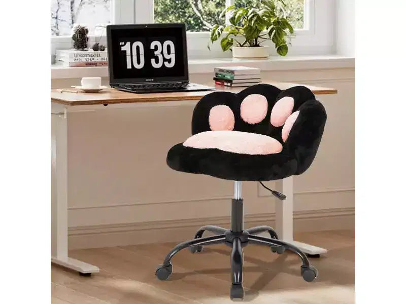 Vanity Chair with Wheels,Cute Cat Paw Office Chair with Back,360Rotating Height Adjustable Armless Chair in Vibrant Color-Blocking,Small Desk Chair