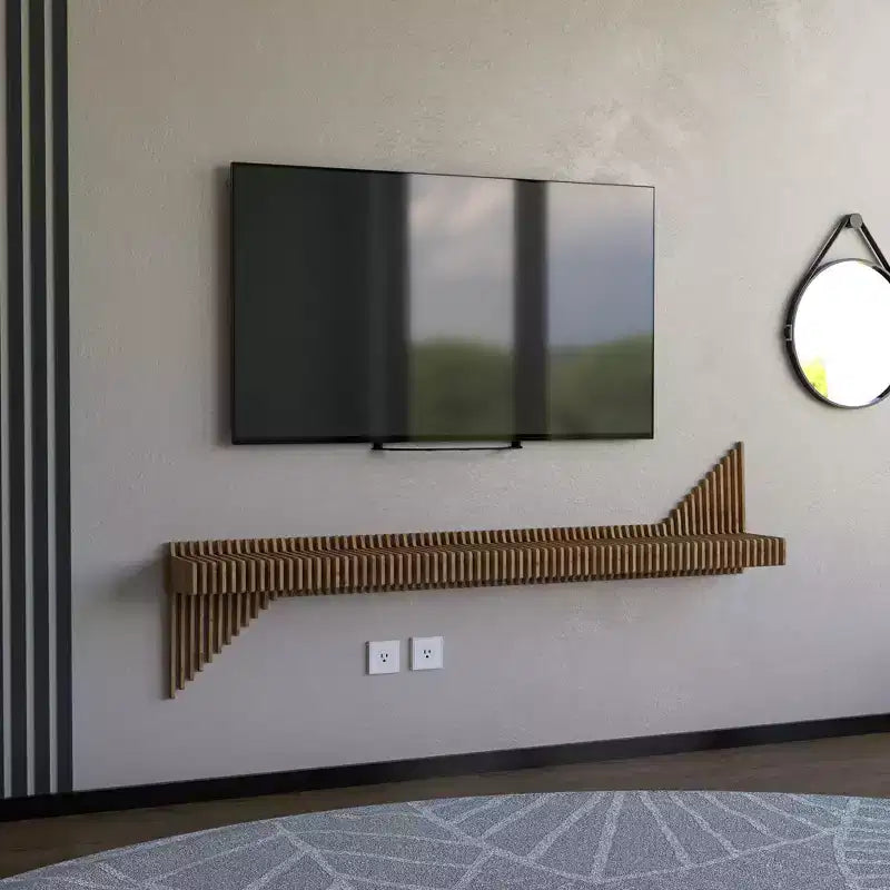 Wear Sierra BATAMEX Parametric 65 inch Floating Shelf TV Unit Modern Geometric Wooden Wall Piece Decor Natural Oak Color 3D Wavy Living Room Shelf