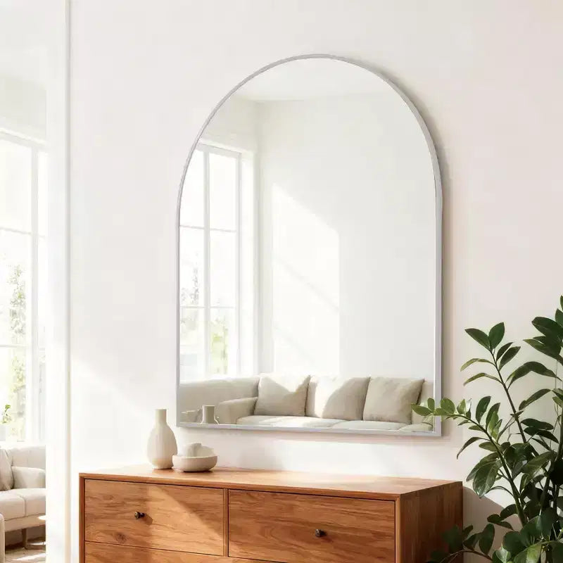 Miroir de salle de bain mural arqué encadré en métal 30x36 pouces