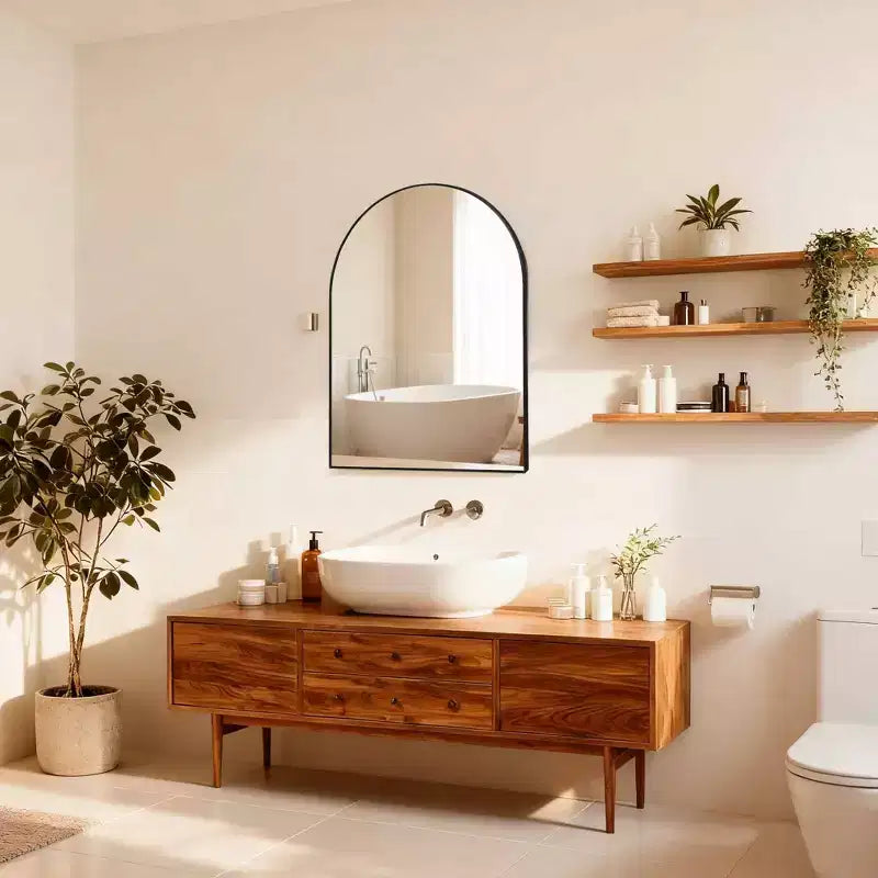 Miroir de salle de bain mural arqué encadré en métal 30x36 pouces