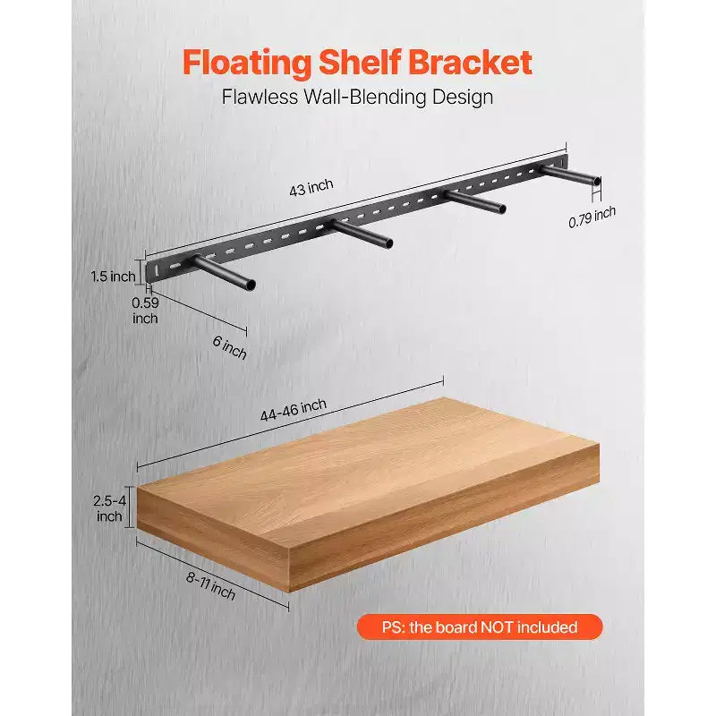Support d'Étagère Flottante VEVOR, 1 Unité, Capacité de Charge 104 kg, 1092,2x157,4x38,1 mm, Fixation Murale Dissimulée Robuste, Noir