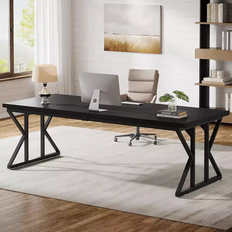 Grand bureau de direction Lantine de 78,74 pouces, bureau d'ordinateur industriel pour la maison, longue table d'étude simple, mobilier de bureau (noir)