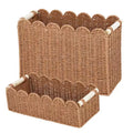 2-Pack Paper Rope Scalloped Edge Toilet Paper Storage Basket, with 2 Wooden Handle. Decor Baskets