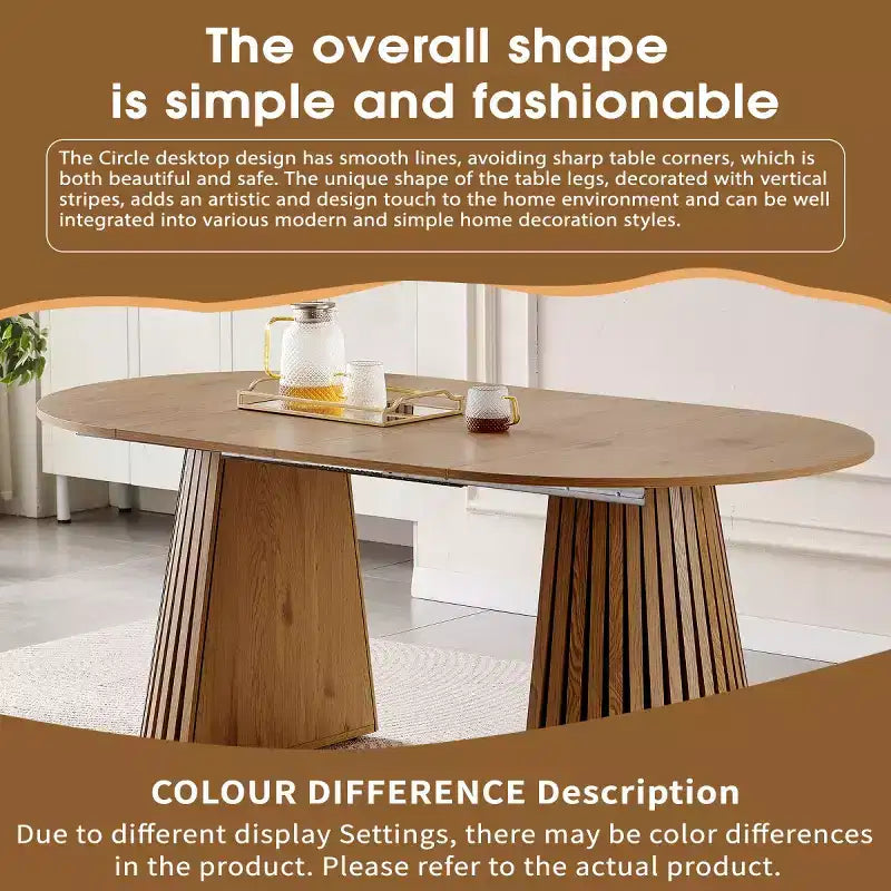 Table à manger ronde moderne extensible, table ovale peu encombrante avec pieds à lattes, cuisine multifonctionnelle, table à thé ou bureau - Panipeachy