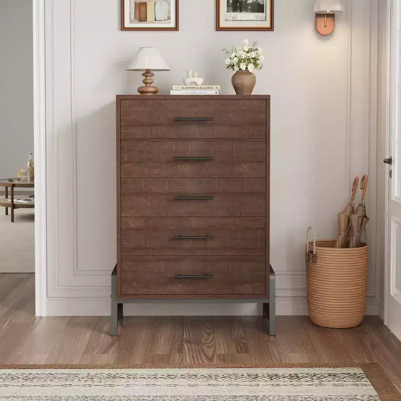 Garvee 5 Commode pour chambre à coucher, tiroir de 128 cm de haut avec grand espace de rangement, commode de rangement autoportante en bois pour salon, chambre à coucher