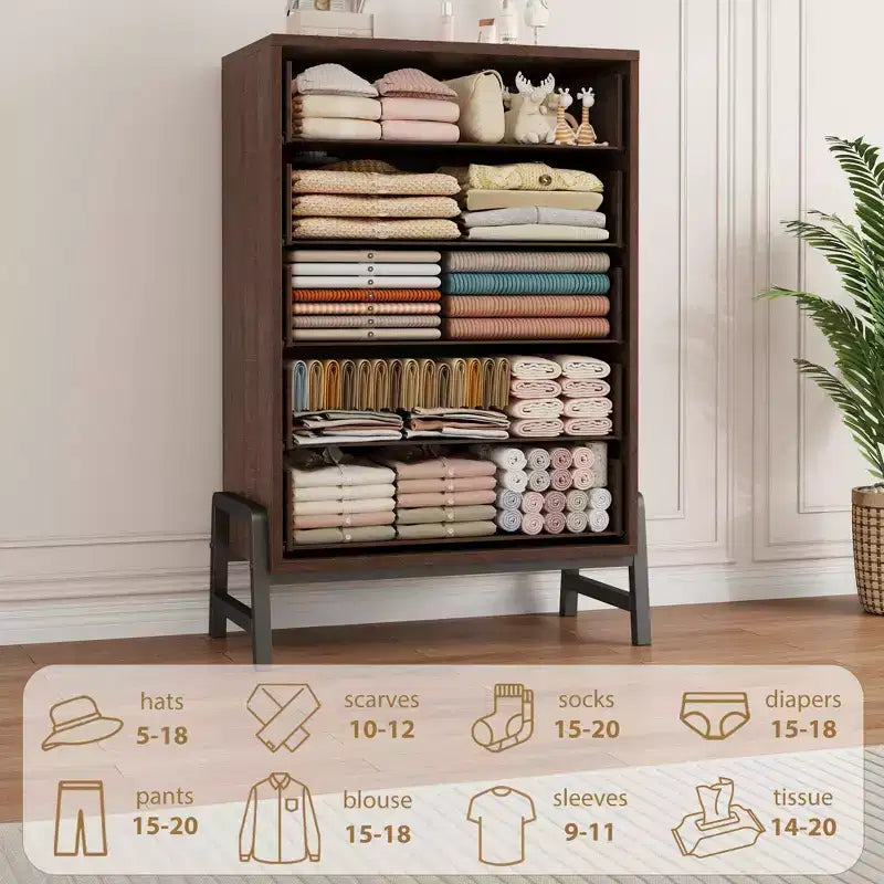 Garvee 5 Commode pour chambre à coucher, tiroir de 128 cm de haut avec grand espace de rangement, commode de rangement autoportante en bois pour salon, chambre à coucher