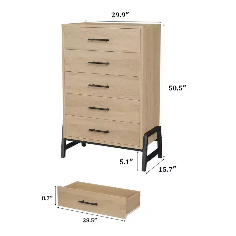 Garvee 5 Commode pour chambre à coucher, tiroir de 128 cm de haut avec grand espace de rangement, commode de rangement autoportante en bois pour salon, chambre à coucher