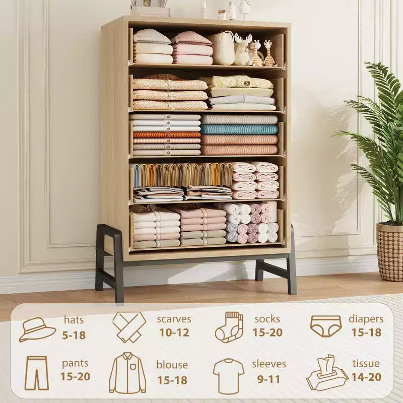 Garvee 5 Commode pour chambre à coucher, tiroir de 128 cm de haut avec grand espace de rangement, commode de rangement autoportante en bois pour salon, chambre à coucher