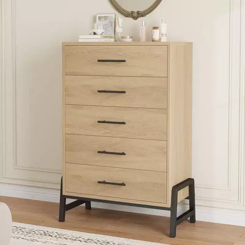 Garvee 5 Dresser for Bedroom, 50.5 in Tall Drawer with Large Storage Space, Freestanding Wooden Closet Storage Dresser Chest for Living Room, Bedroom