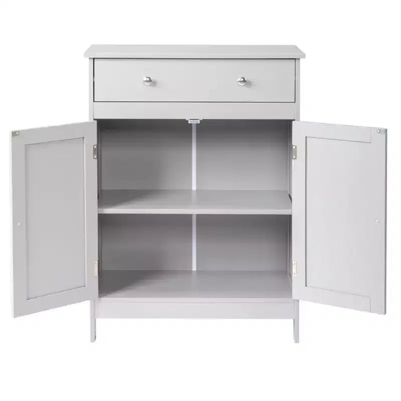 Meuble de rangement de salle de bain gris avec 2 portes et 1 tiroir