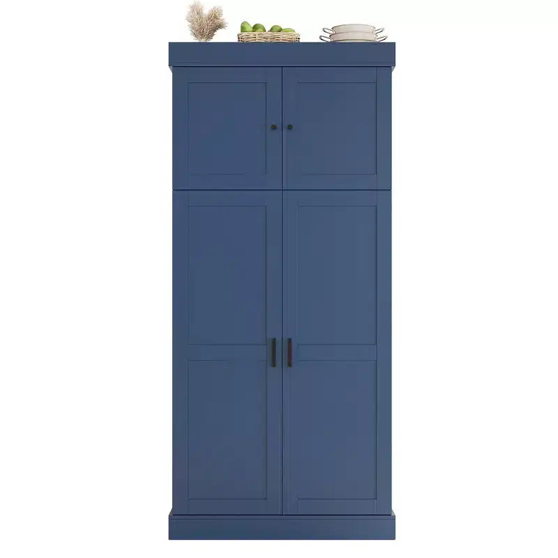 Armoire de cuisine autoportante de 195,5 cm de hauteur avec étagères réglables — Bleu / Gris / Blanc, assemblage par 1 personne