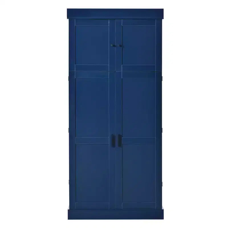 Armoire de cuisine autoportante de 195,5 cm de hauteur avec étagères réglables — Bleu / Gris / Blanc, assemblage par 1 personne